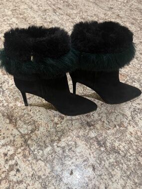 New Sam Edelman Woman's Louie Black Suede Faux Fur Ankle Boots Size 7.5